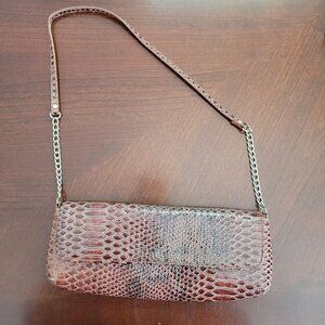 Bonita Bags New York Faux Snakeskin Chain Strap Shoulder/Crossbody Bag Brown
